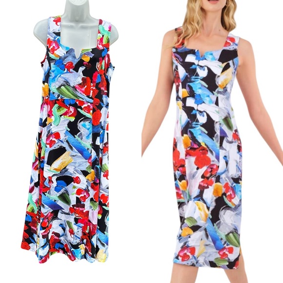 SIMPLY ART Dolcezza Sz L Colorful Abstract Paint “Joy Entracte” Sleeveless Dress - Picture 1 of 11